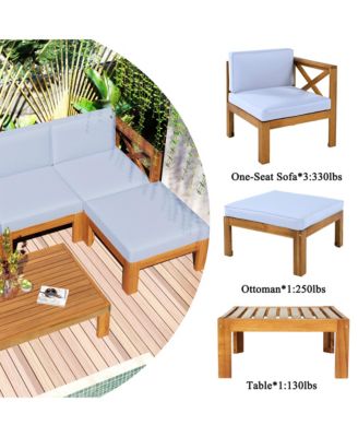 Outdoor Wood 5-Piece Sectional Sofa Seating Group Set with Cushions