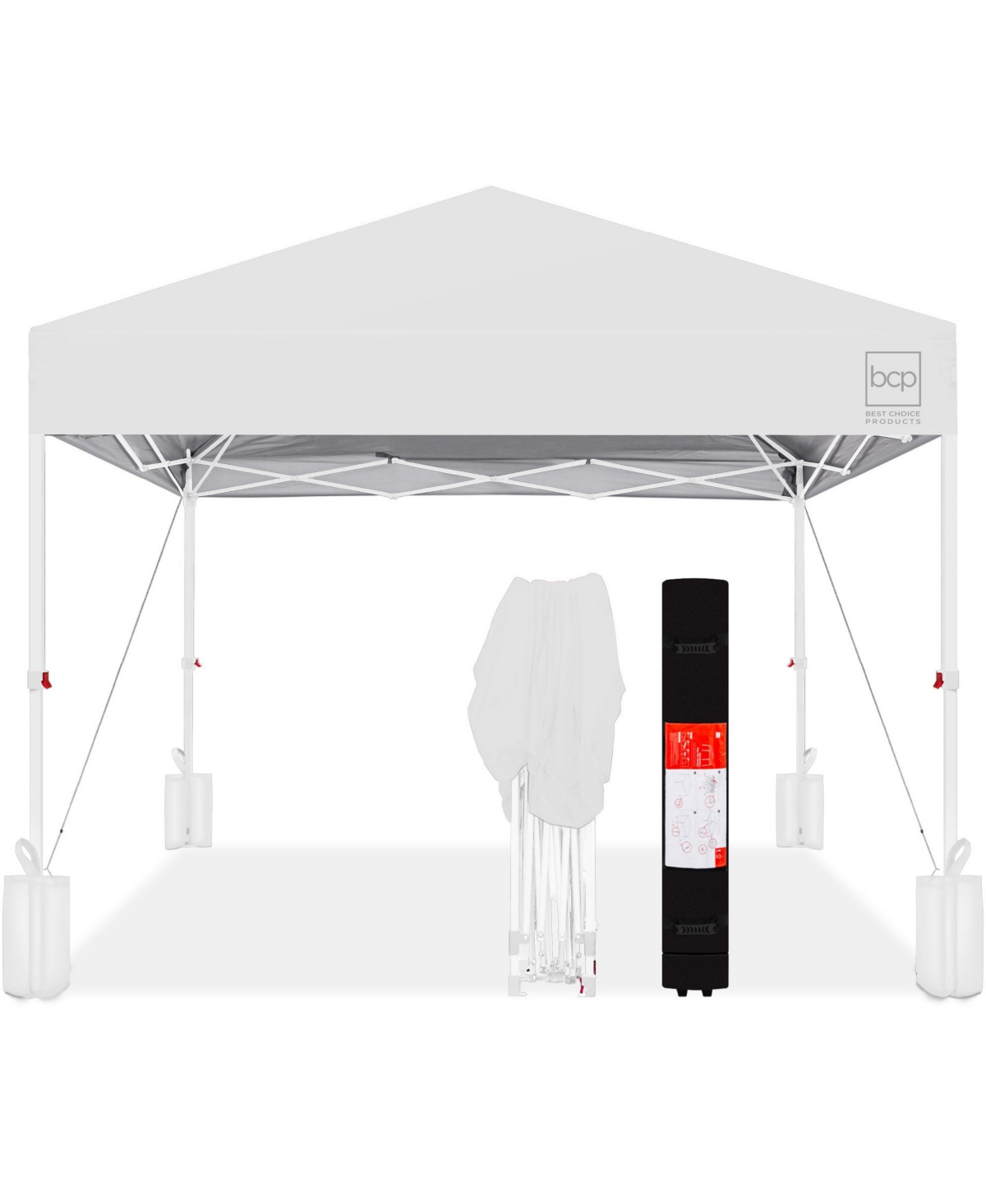 10x10ft Easy Setup Pop Up Canopy w/ 1-Button Setup, Wheeled Case, 4 Weight Bags - White/white