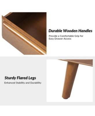 Jeraldo Mid-Century Modern 2-Drawer End Table with Built-In Outlets and Wooden Handle