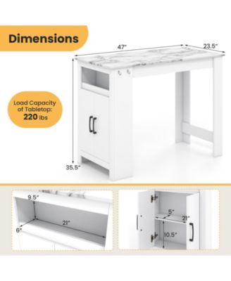Faux Marble Bar Table with Storage Shelf and 7 Hooks for Home Bar or Kitchen