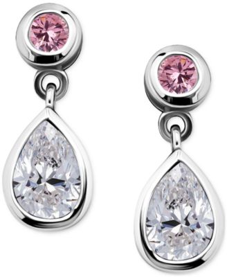 Pink & White Cubic Zirconia Round & Pear Bezel Drop Earrings, Exclusively at Macy's