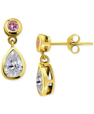 Pink & White Cubic Zirconia Round & Pear Bezel Drop Earrings, Exclusively at Macy's