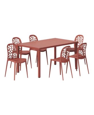 7-Piece Outdoor Metal Rectangle Patio Dining Table Set With Stackable Patio Dining Side Chairs