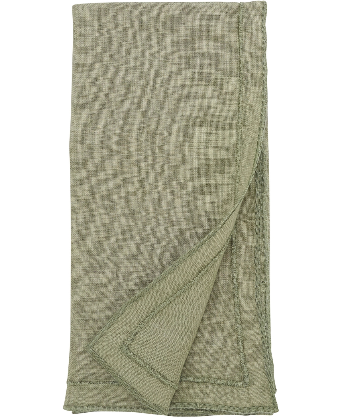 Saro Lifestyle Stonewashed Overlock Linen Edge Napkins, 20" X 20" In Olive