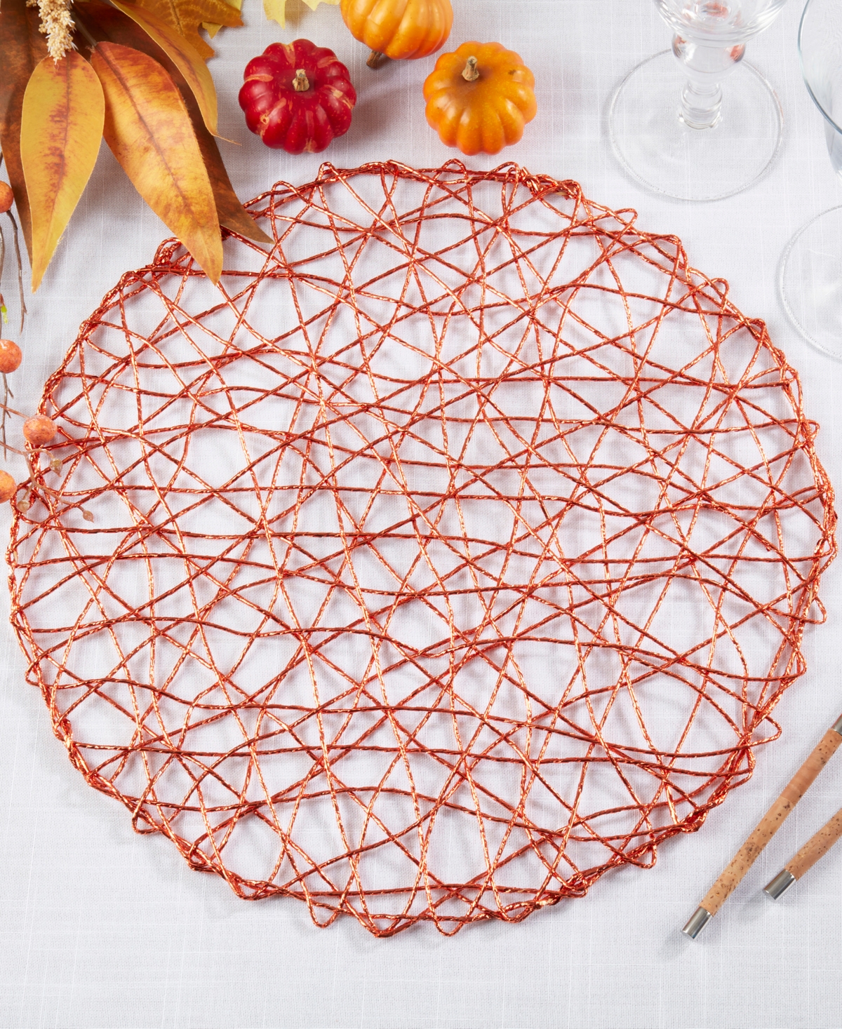 Saro Lifestyle Intricate Wire Placemats, 15" Round In Orange