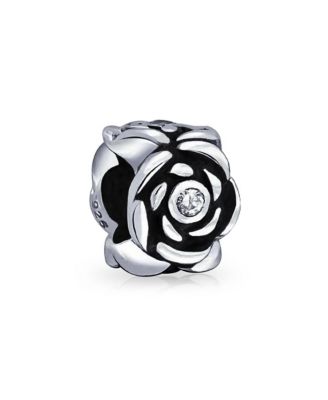Set of 2 Flower Garden Black Rose Charm Bead Oxidized Sterling Silver