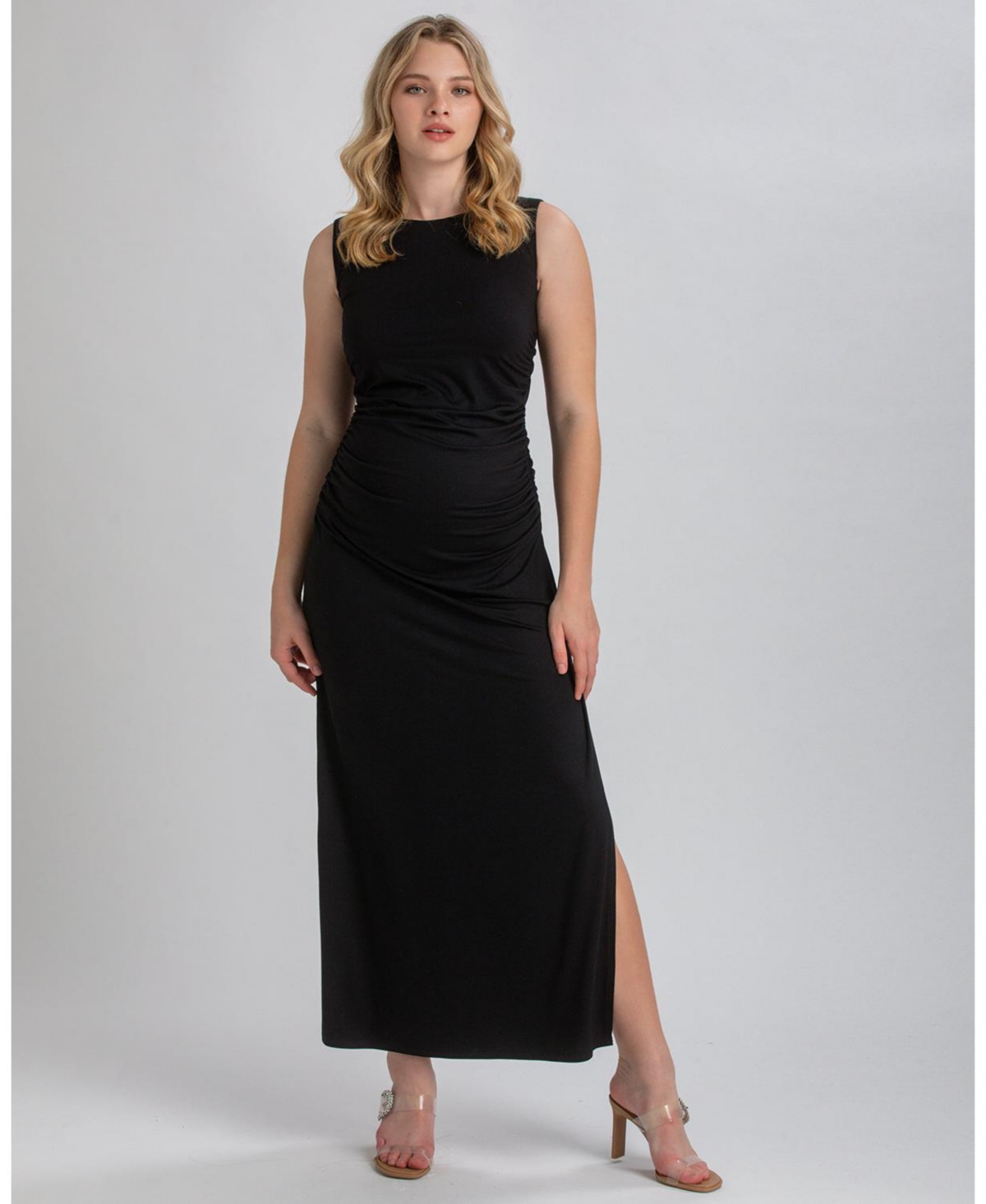 Pietro Brunelli Maternity Maternity Sleeveless Side-ruched Blossom Maxi Split Dress In Black