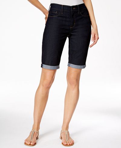 NYDJ Briella Denim Cuffed Dark Enzyme Wash Bermuda Shorts