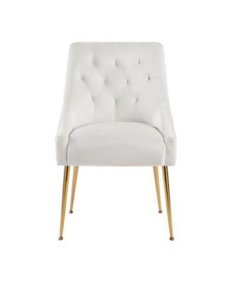 Modern Velvet Upholstered Dining Chairs Set of 2, Mid Century Side Chairs with 5.12” Cushions and Back Pull Rod for Kitchen, Living Room