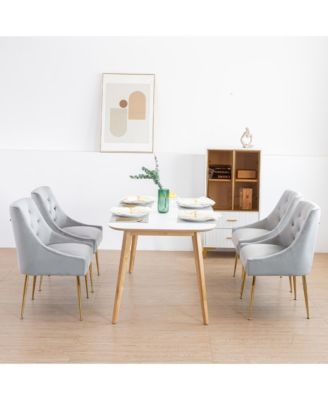 Modern Velvet Upholstered Dining Chairs Set of 2, Mid Century Side Chairs with 5.12” Cushions and Back Pull Rod for Kitchen, Living Room