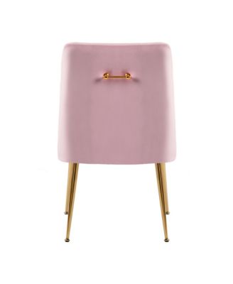 Modern Velvet Upholstered Dining Chairs Set of 2, Mid Century Side Chairs with 5.12” Cushions and Back Pull Rod for Kitchen, Living Room