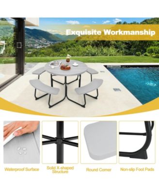 8-Person Outdoor Picnic Table and Bench Set with Umbrella Hole