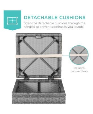 Set of 2 Wicker Ottomans, Multipurpose Furniture w/ Removable Cushions, Steel Frame