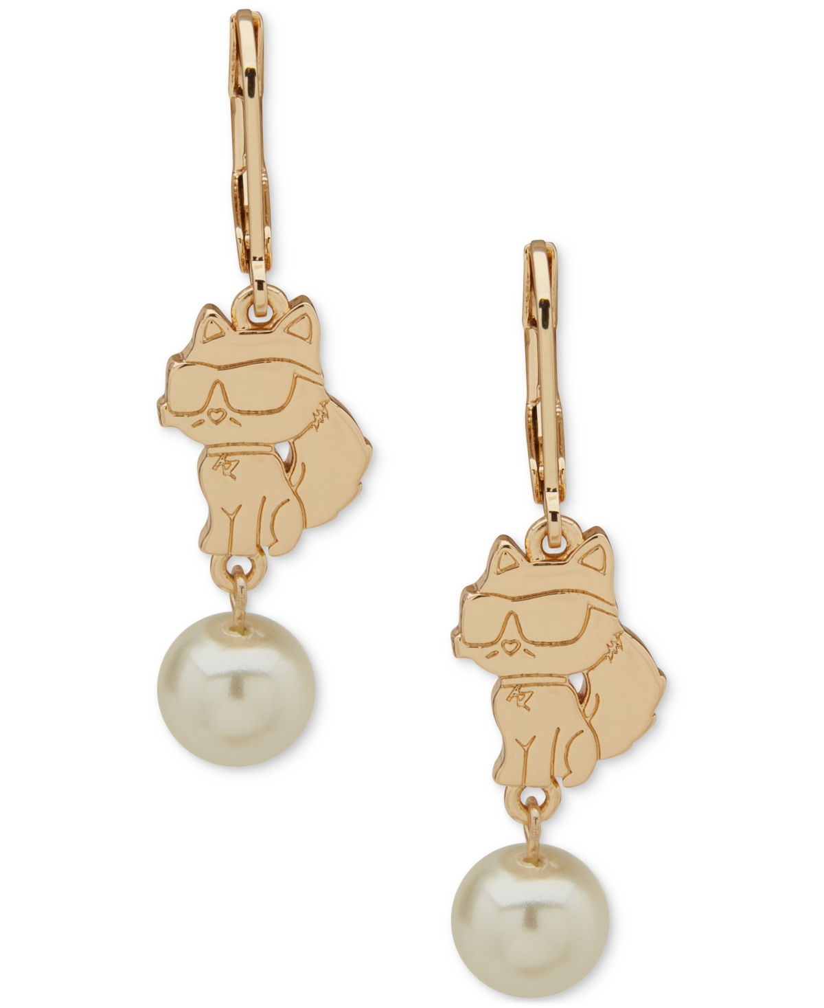 Karl Lagerfeld Gold-tone Choupette & Imitation Pearl Double Drop Earrings In Gold