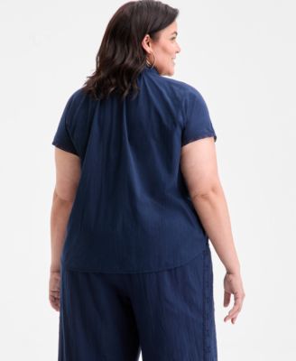 Plus Size Eyelet Camp Shirt, Exclusively at Macy's 