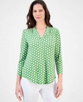 Women's Printed V-Neck 3/4-Sleeve Top, Exclusively at Macy's