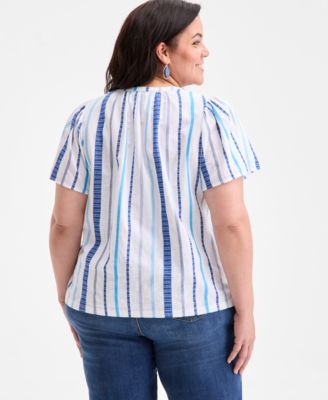 Plus Size Printed Flutter-Sleeve Top, Exclusively at Macy's 