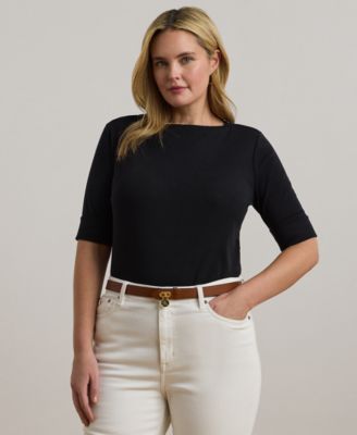 Plus Size Cotton-Blend Boatneck Top