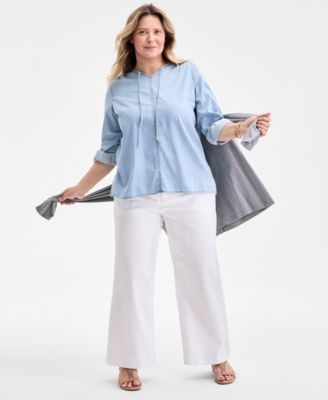 Plus Size Denim Popover Top, Exclusively at Macy's