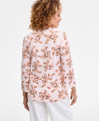 Petite Floral-Print Johnny-Collar Tunic, Exclusively at Macy's