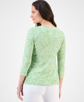 Women's Printed 3/4 Sleeve Scoop-Neck Jacquard Top, Exclusively at Macy's
