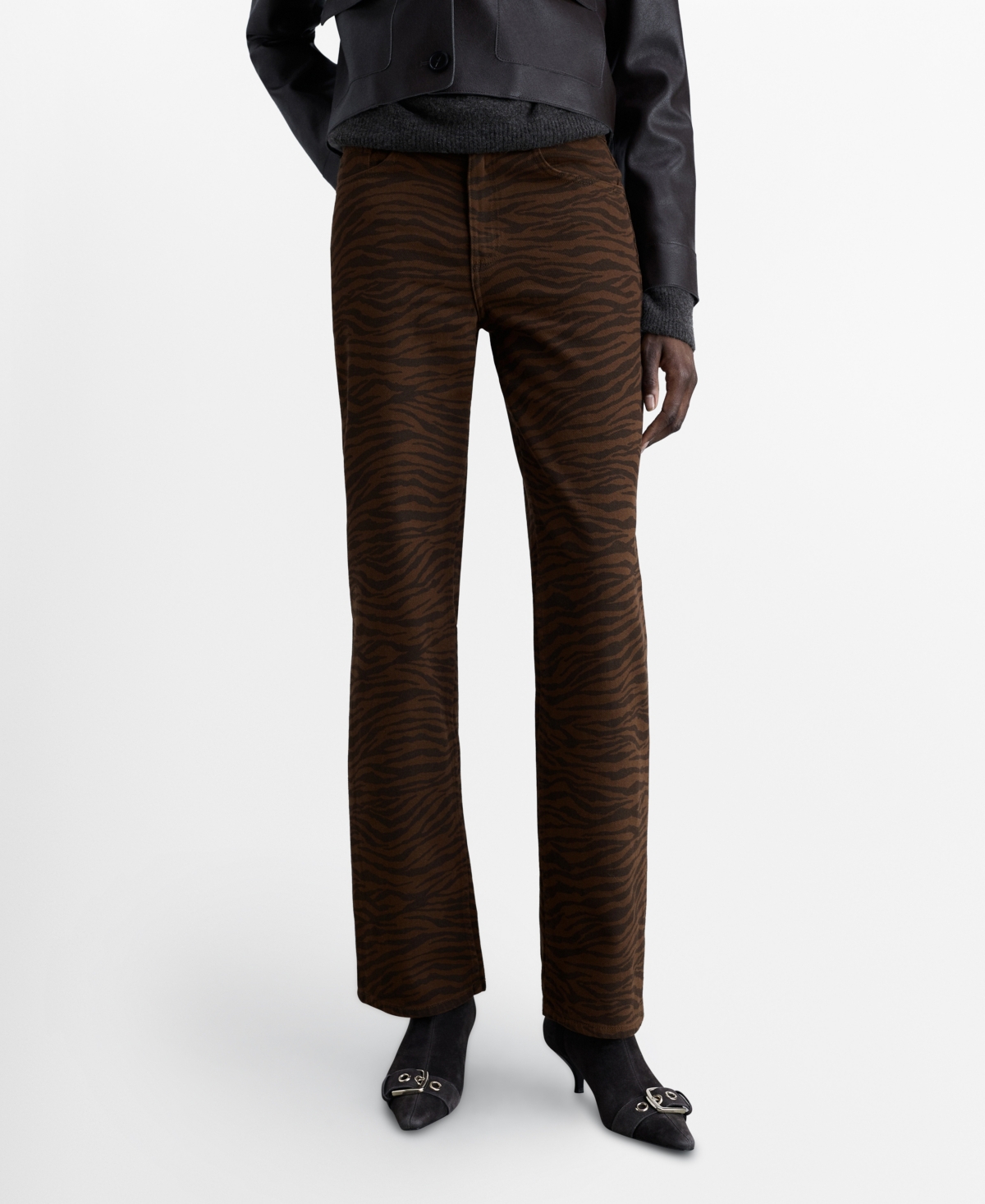 Mango Women's Zebra Print Straight-fit Jeans In Brown