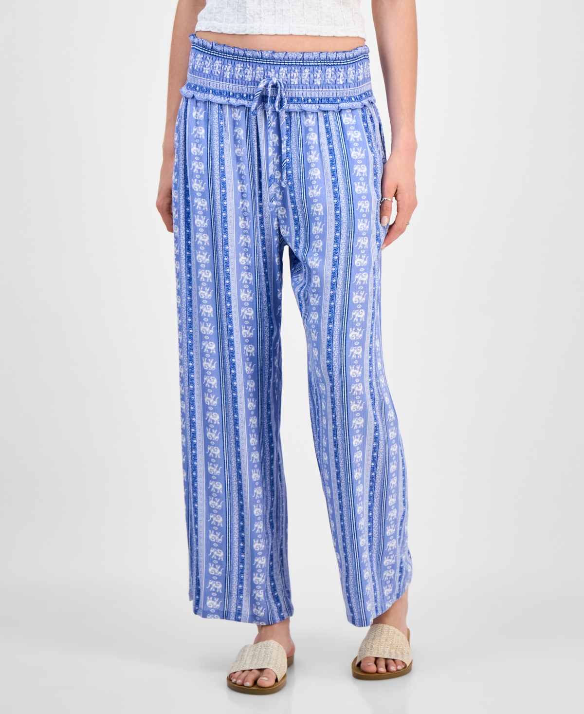 KINGSTON GREY JUNIORS' PRINTED CROPPED WIDE-LEG SOFT PANTS 