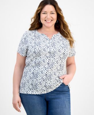 Style & Co - Plus Size Printed Henley Short-Sleeve Top