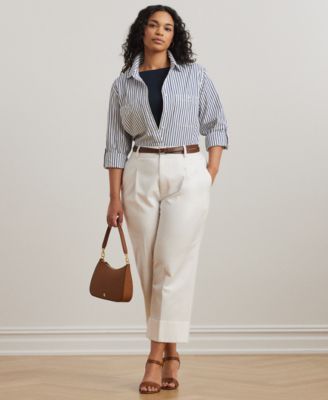 Plus Size Stripe Roll Tab Button-Down Shirt