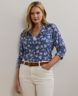 Lauren Ralph Lauren - Plus Size Classic-Fit Floral Cotton Voile Shirt