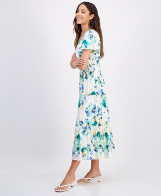 Petite Print Short-Sleeve Maxi Dress
