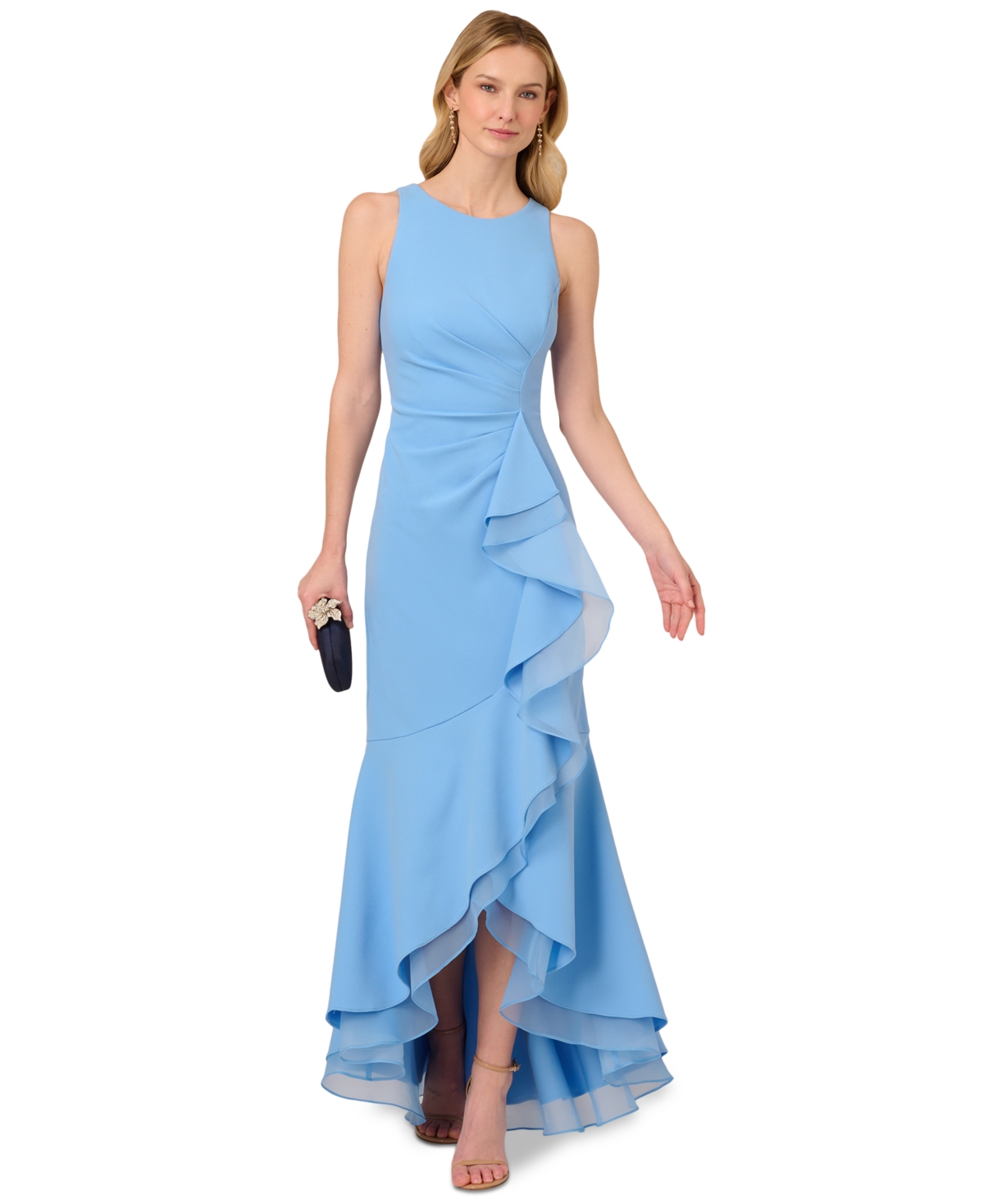 Women's Sleeveless Ruffled High-Low Gown - French Blue