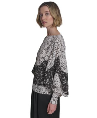 Women's Printed Boat-Neck Blouson-Sleeve Top