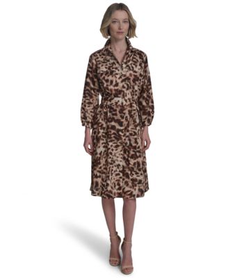 Halston - Women's Cotton Printed Tie-Waist Shirtdress