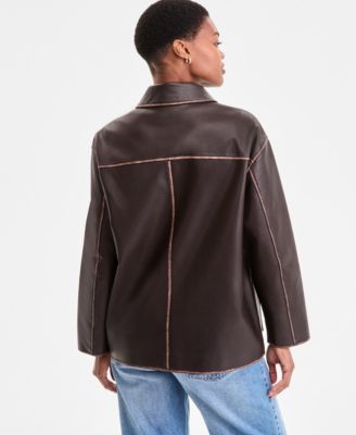 Women's Zip-Front Faux-Leather Coat