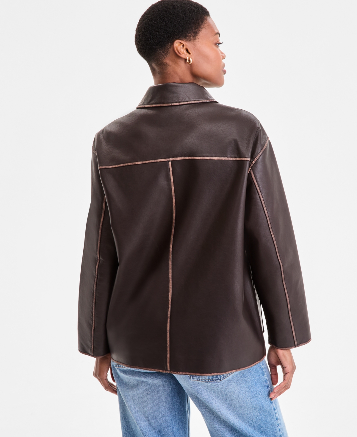 Bcbgmaxazria Petite Zip-front Leather Jacket In Brown