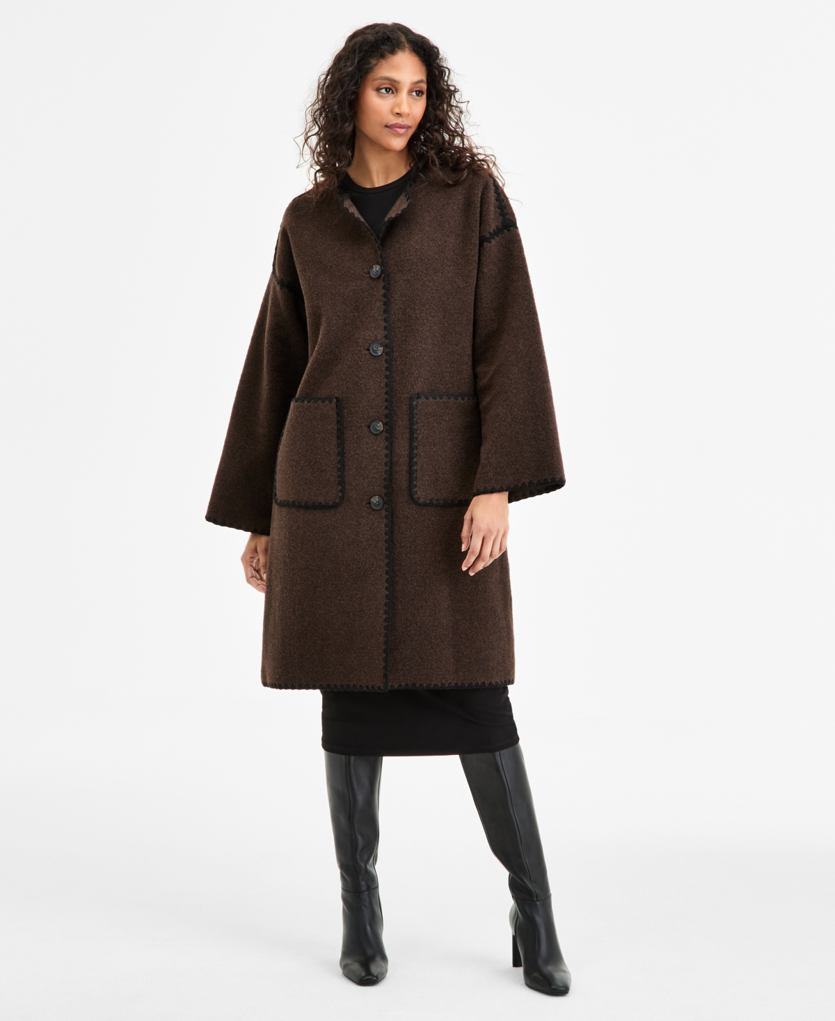 Bcbgmaxazria Women's Button-front Edge-stitch Scarf Coat In Brown