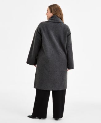 Plus Size Button-Front Edge-Stitch Scarf Coat