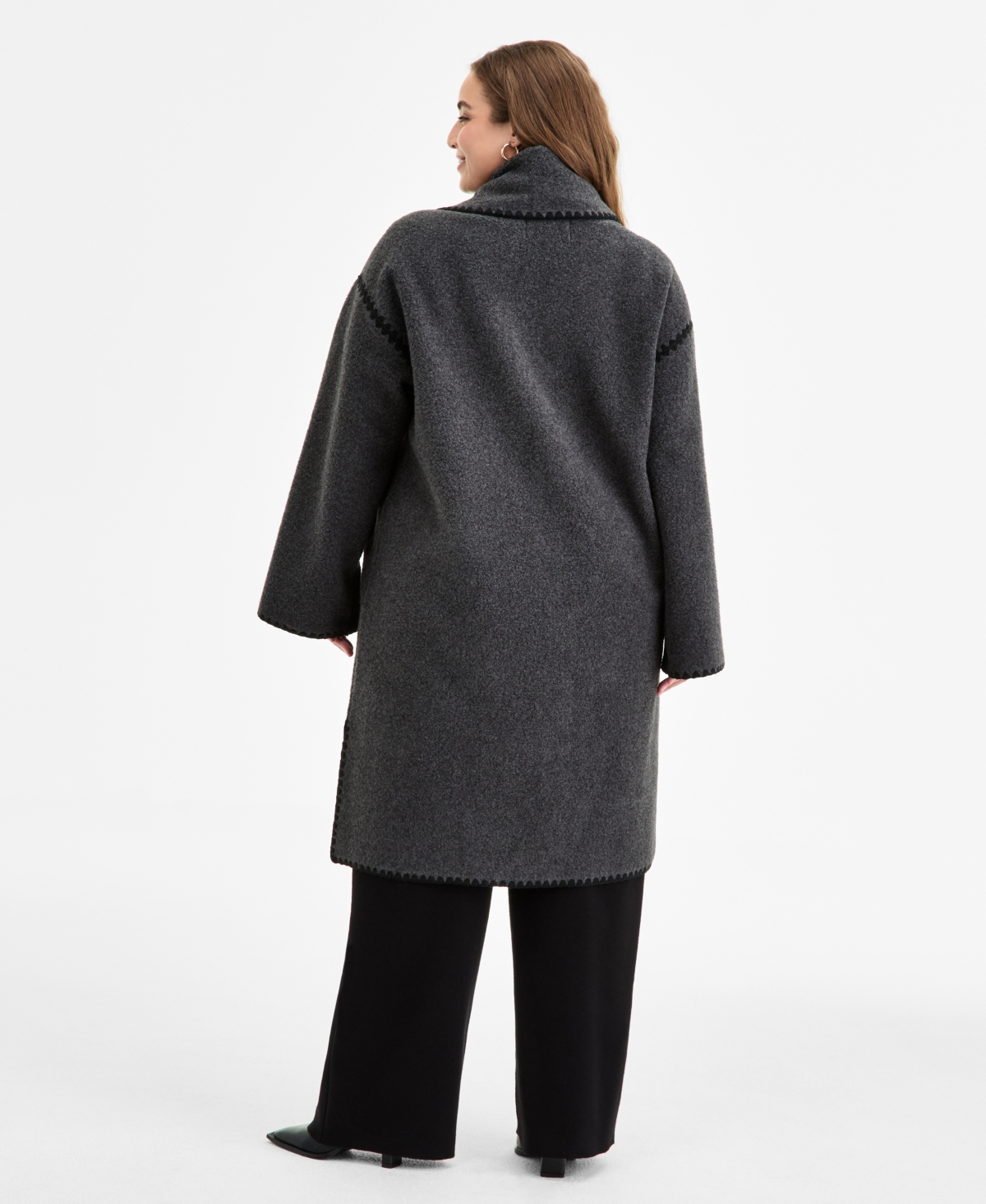 Bcbgmaxazria Plus Size Button-front Edge-stitch Scarf Coat In Gray