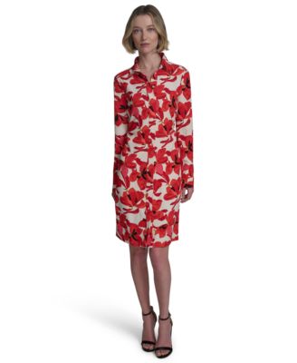 Halston - Juniors' Poppy-Print Shirt Dress