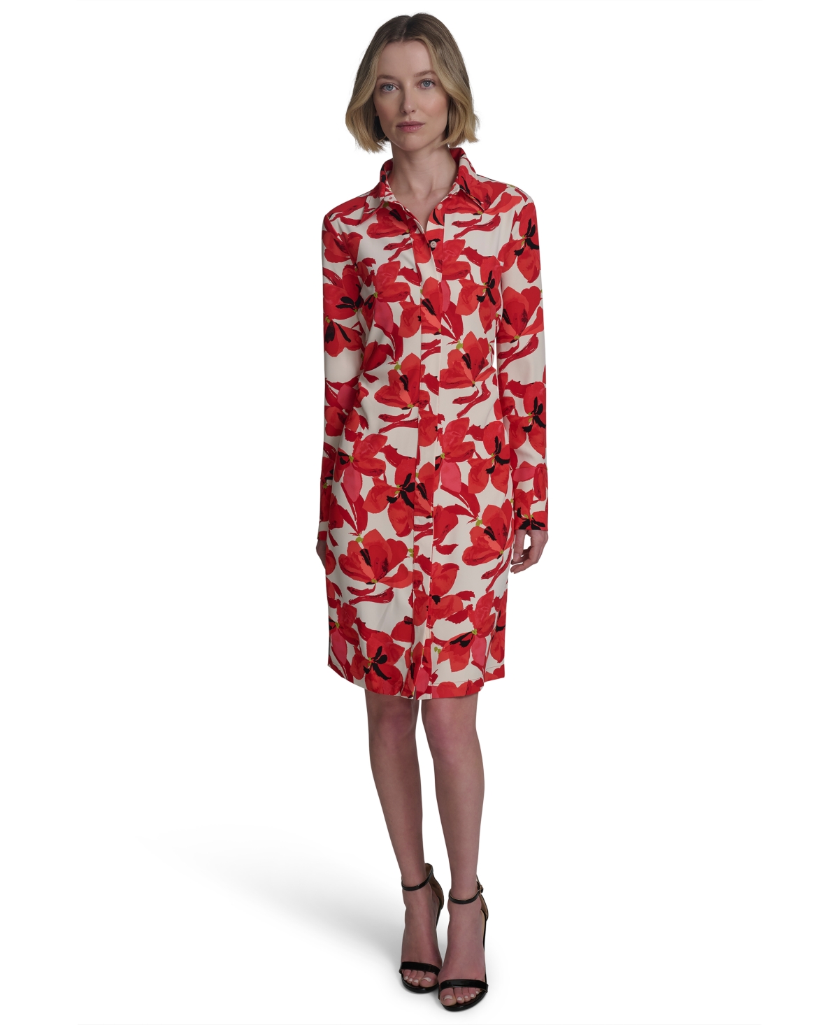 Juniors' Poppy-Print Shirt Dress - Fire Multi