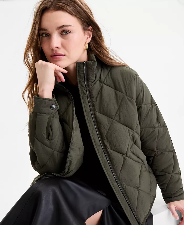 Women's Cropped Diamond Quilted A-Line Jacket - thumbnail 4