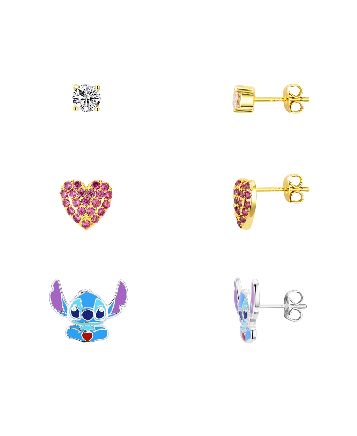 Cubic Zirconia Lilo and Stitch Heart Earring Set - Two-Tone