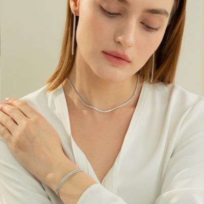 Sterling Silver 18k Gold Plated Cherie Tennis Necklace Holiday Gift Idea