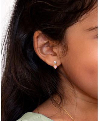 Children's 14K Gold Fearless Heart Pink & Clear Drop Girls' Screw Back Earrings