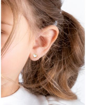 Children's 14K Gold Genuine Love Mother of Pearl Heart Studs Girls' Screw Back Earrings