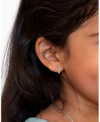 Children's Sterling Silver 9mm Timeless Pave Huggie Hoop Earrings