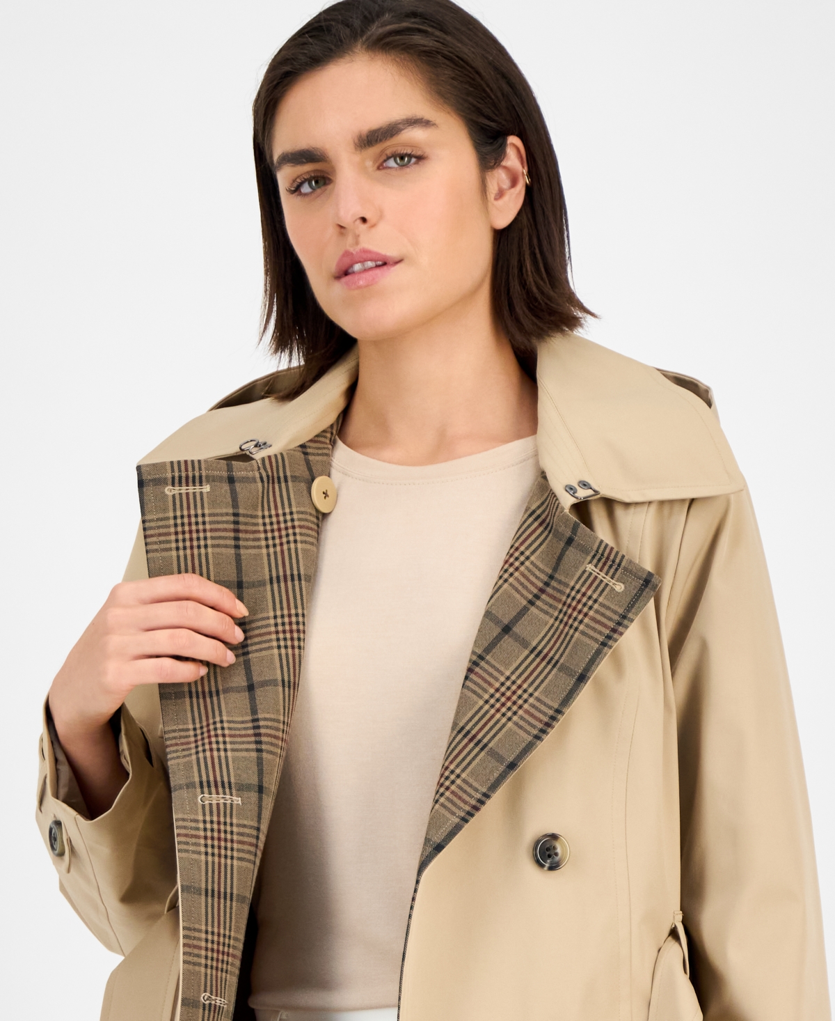 London Fog Women's Double-breasted Belted Trench Coat In Gray