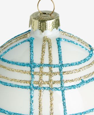 Enchanted Emerald Glass Plaid Ball Ornament, Macy's Exclusive