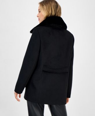 Women's Double-Breasted Faux Fur Collar Coat